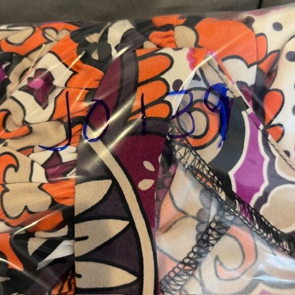 Sunny Leigh Print Dress Orange Purple Gray Tie Neckline Size Medium - Picture 9 of 9